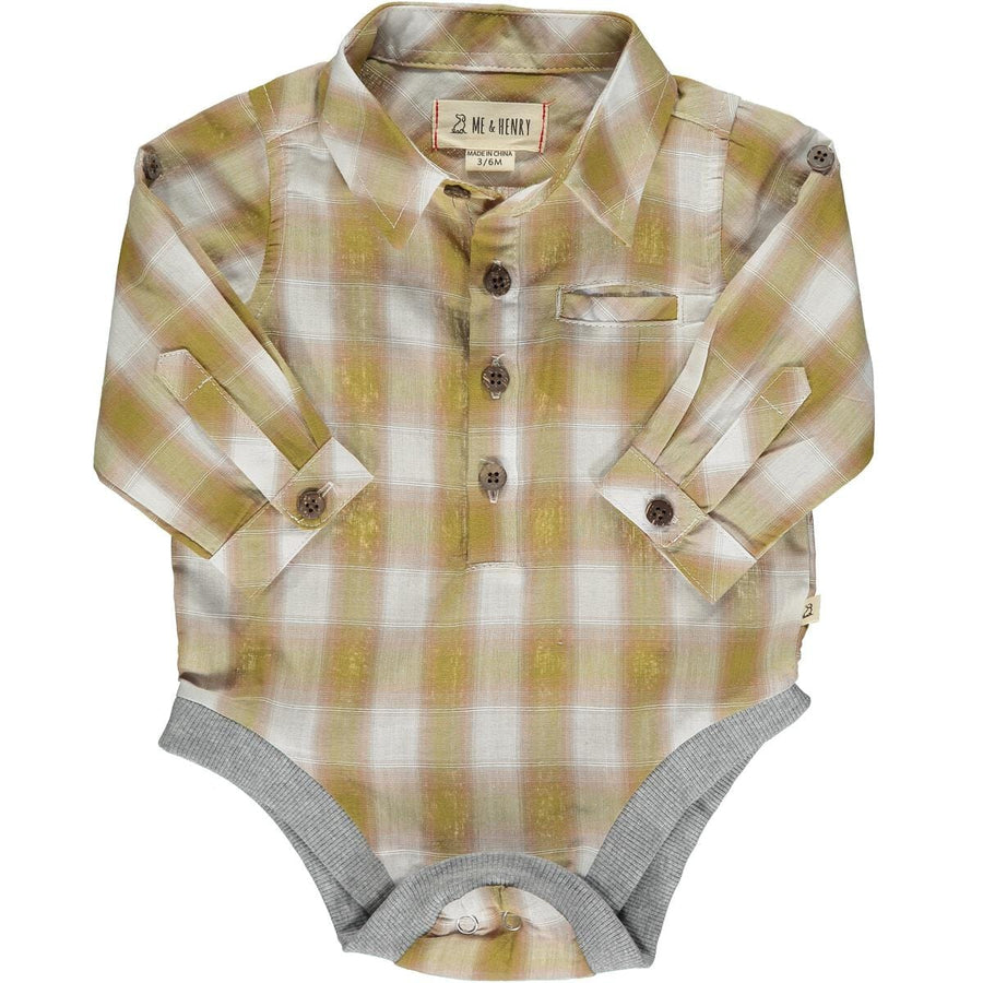 Me & Henry Romper Jasper Woven Onesie - Beige Plaid