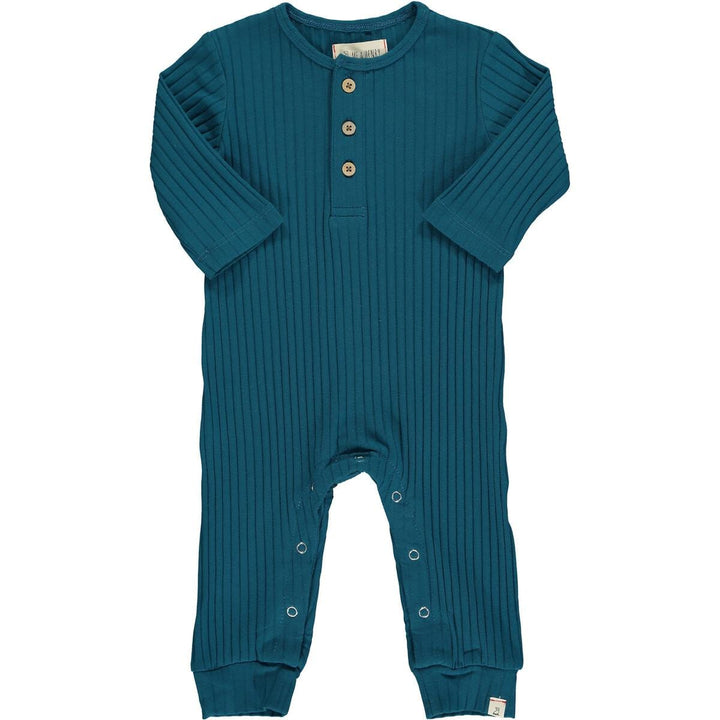 Me & Henry Romper Mason Ribbed Henley Romper - Blue