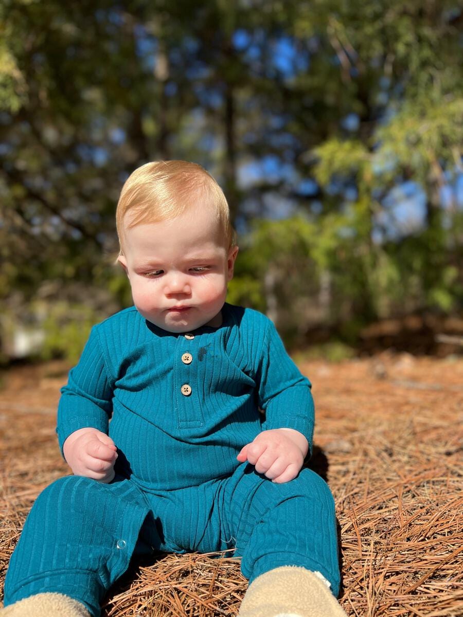 Me & Henry Romper Mason Ribbed Henley Romper - Blue