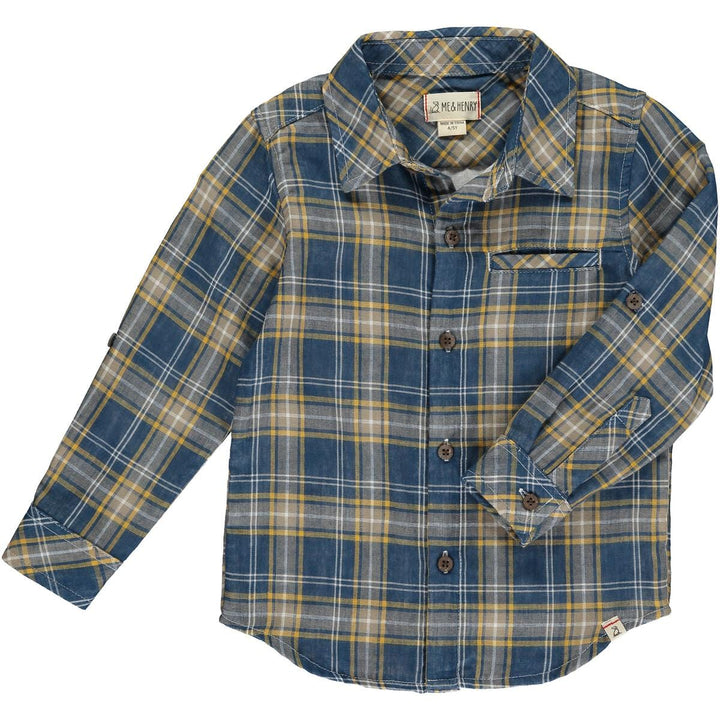 Me & Henry Top Atwood Woven Shirt - Blue/Gold Plaid