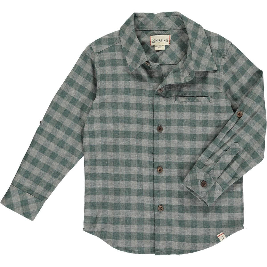 Me & Henry Top Atwood Woven Shirt - Sage/Grey Plaid