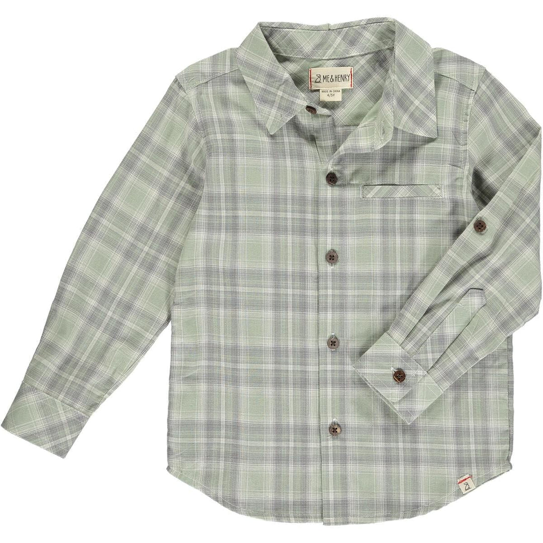 Me & Henry Top Atwood Woven Shirt - Sage/Grey Plaid