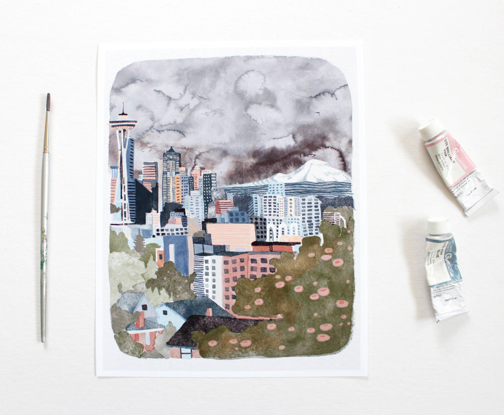 michele maule Art Print 8" x 10" Seattle Night Skyline Print