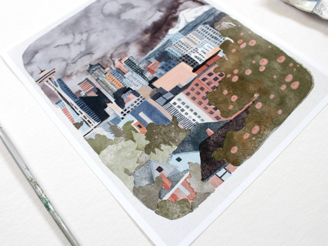 michele maule Art Print 8" x 10" Seattle Night Skyline Print