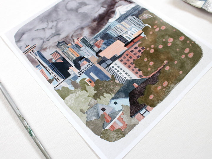 michele maule Art Print 8" x 10" Seattle Night Skyline Print
