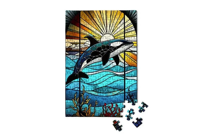 Micro Puzzles Jigsaw Puzzle Stained Glass Orca - 150 pieces | Micro Puzzles