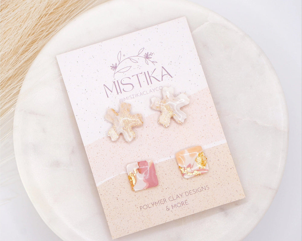 Mistika Studio Earrings Pink Quartz Leaf Clay Earrings