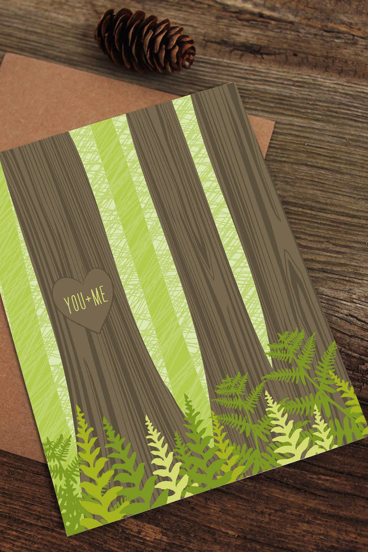 Modern Printed Matter Cards Tree Carving You Plus Me Love Card