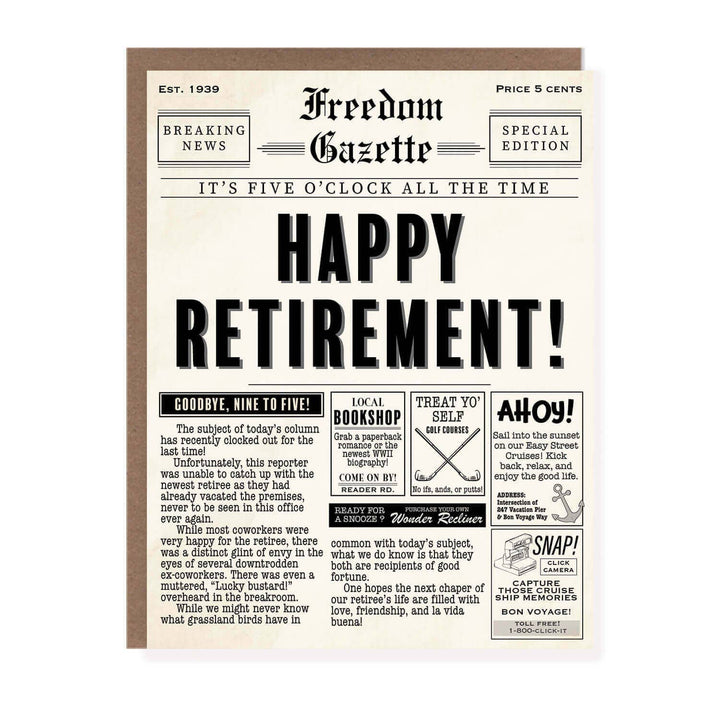 Morgan Swank Studio Cards Vintage Newspaper Punny Retirement Card