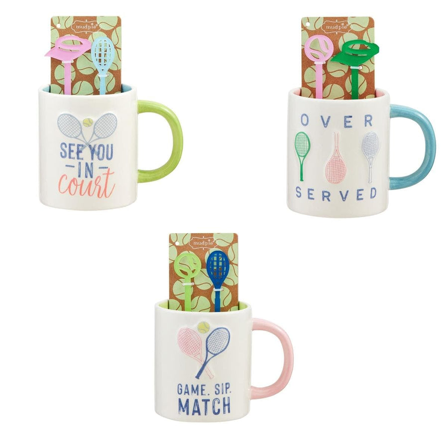 Mud Pie Mugs See You In Court Tennis Mug & Stirrer Set