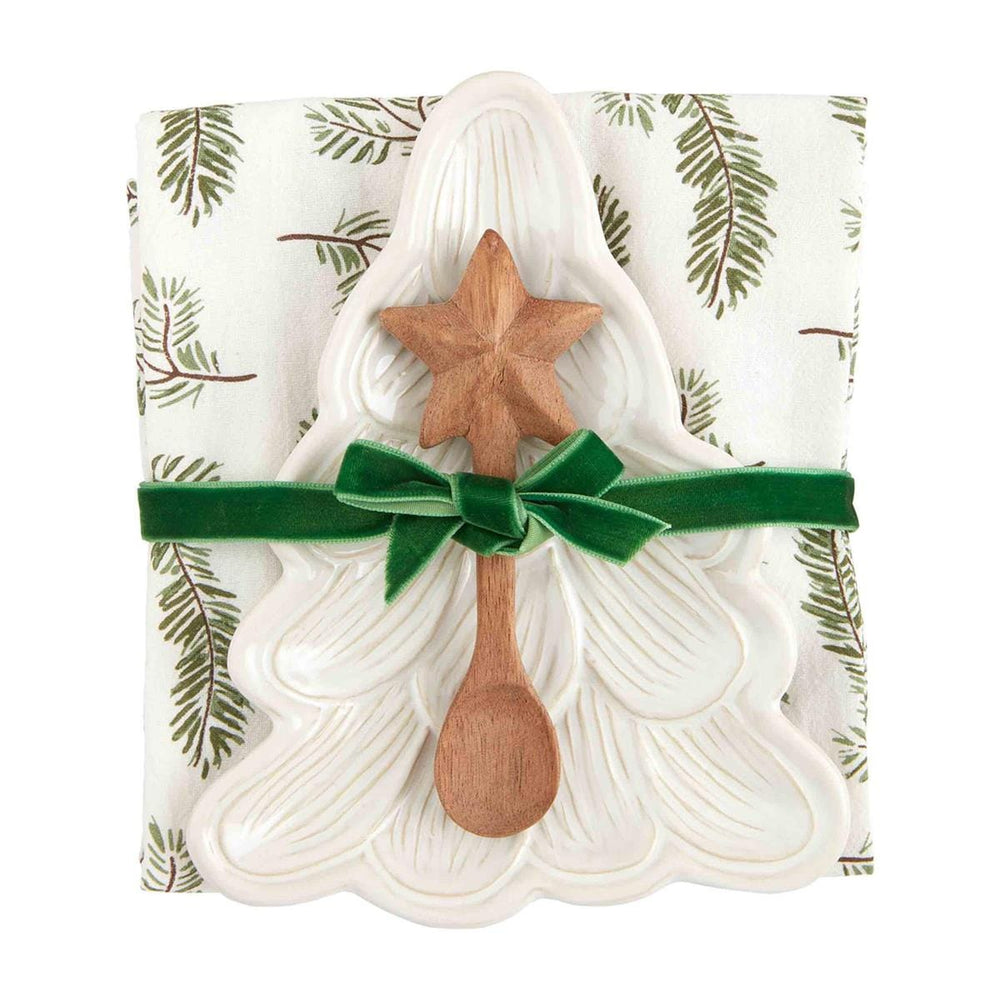Mud Pie Plate Tree Plate w/ Star Spoon White Christmas Appetizer Sets