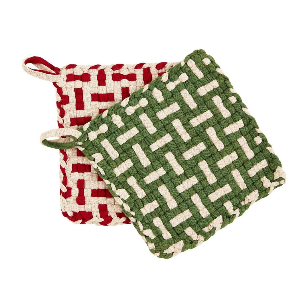Mud Pie Pot Holder Red Woven Potholder Set