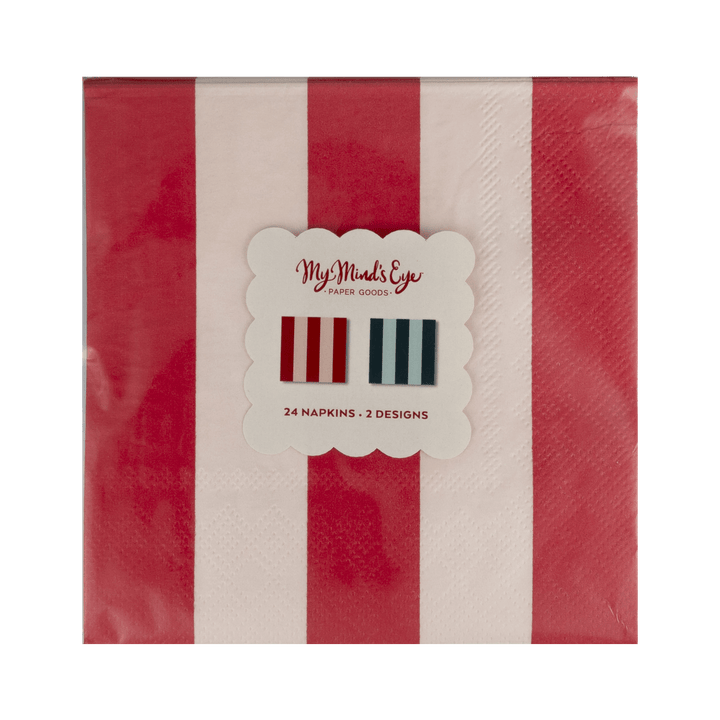 My Mind's Eye Paper Napkins Red and Pink Green and Mint Striped Cocktail Napkin Set