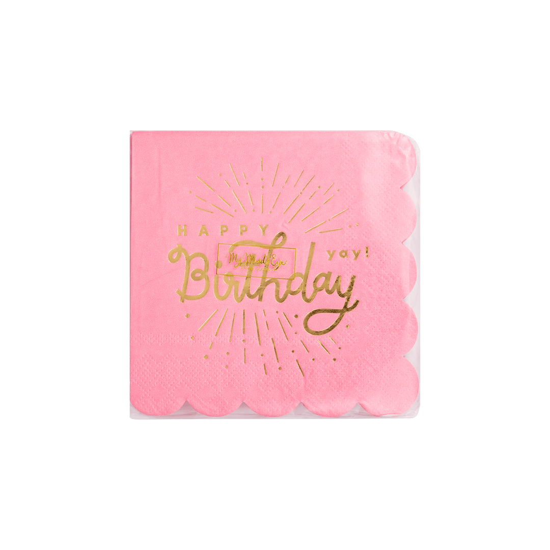 My Mind’s Eye Party Happy Birthday Pink Paper Cocktail Napkin