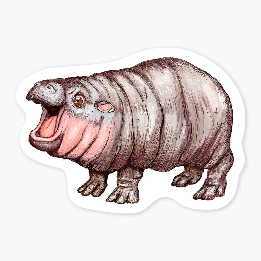 Nice Enough Cards Moo Deng Pygmy Hippopotamus - 3" Art Sticker