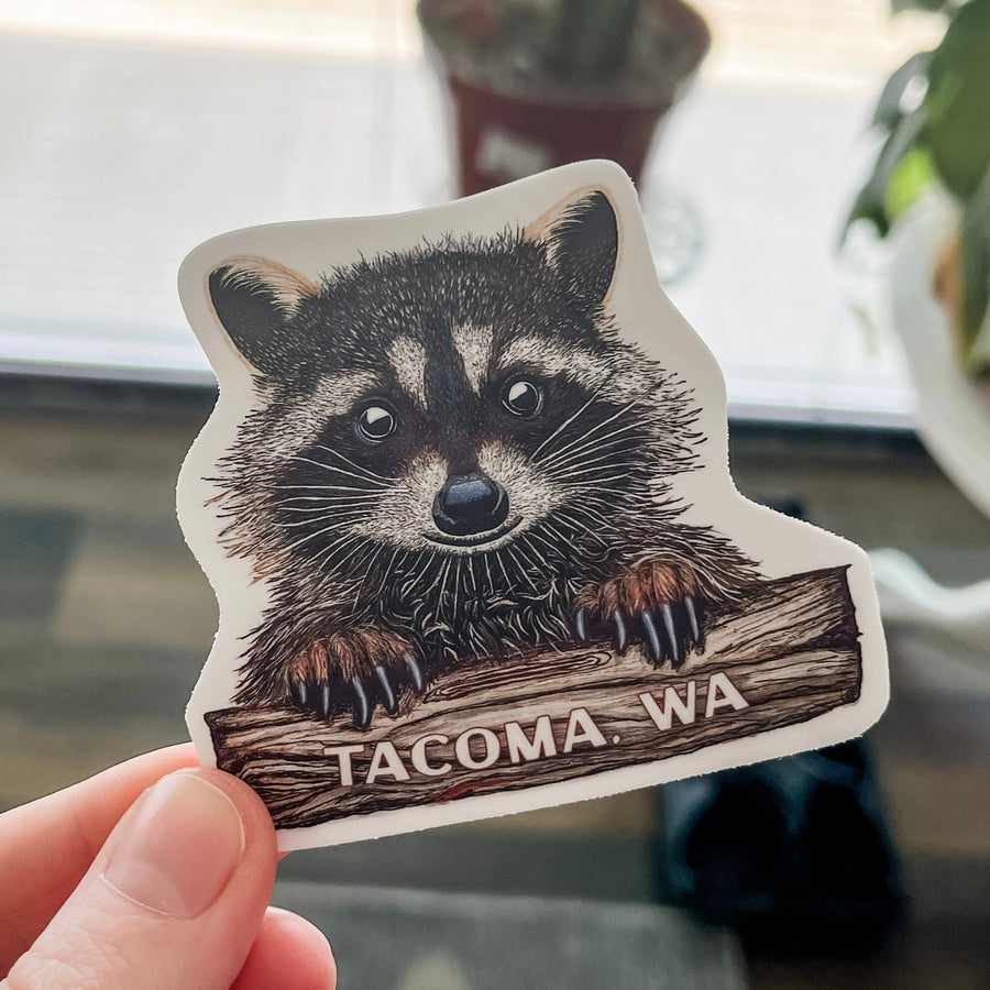 Nice Enough Cards Rocky the Raccoon 3" Tacoma, WA Sticker