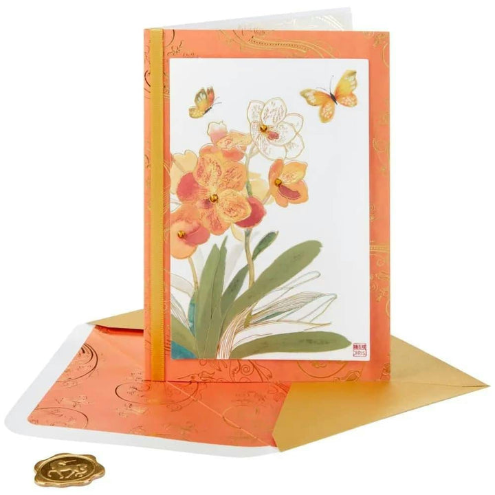 Niquea.D birthday card Orange Orchids Birthday Card