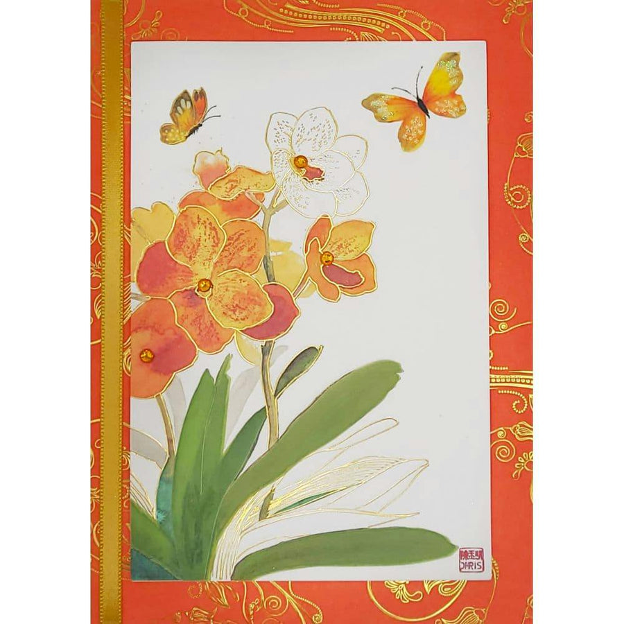 Niquea.D birthday card Orange Orchids Birthday Card