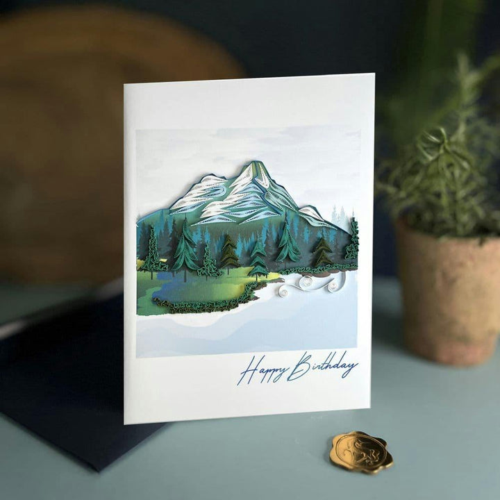 Niquea.D birthday card Quilled Mountain Birthday Card