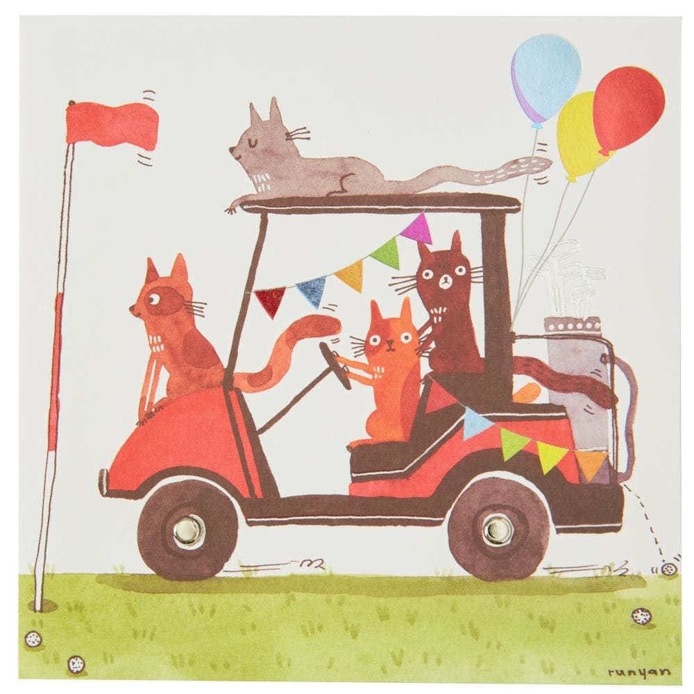 Niquea.D Card Cats in Golf Cart Birthday Card
