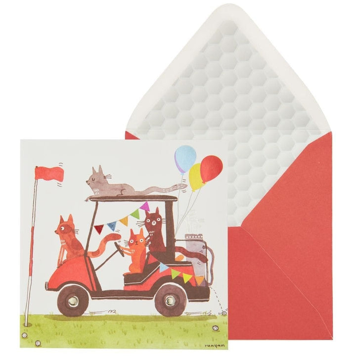 Niquea.D Card Cats in Golf Cart Birthday Card