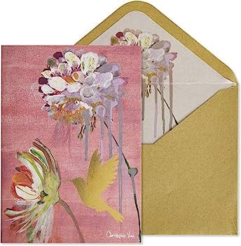 Niquea.D Card Two Flowers and Hummingbird Blank Card