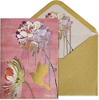 Niquea.D Card Two Flowers and Hummingbird Blank Card