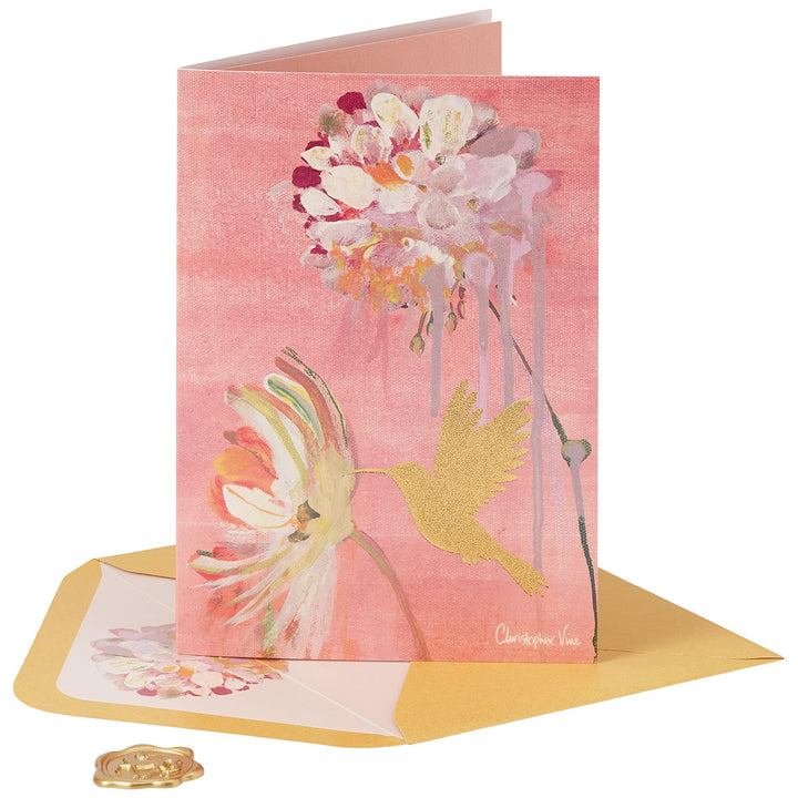 Niquea.D Card Two Flowers and Hummingbird Blank Card