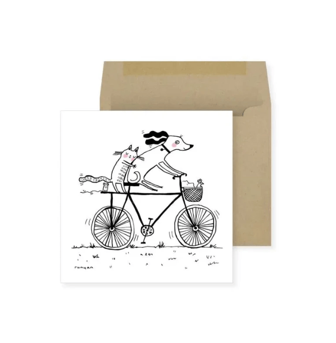 Niquea.D Cards Cat and Dog on Bike Friendship Card