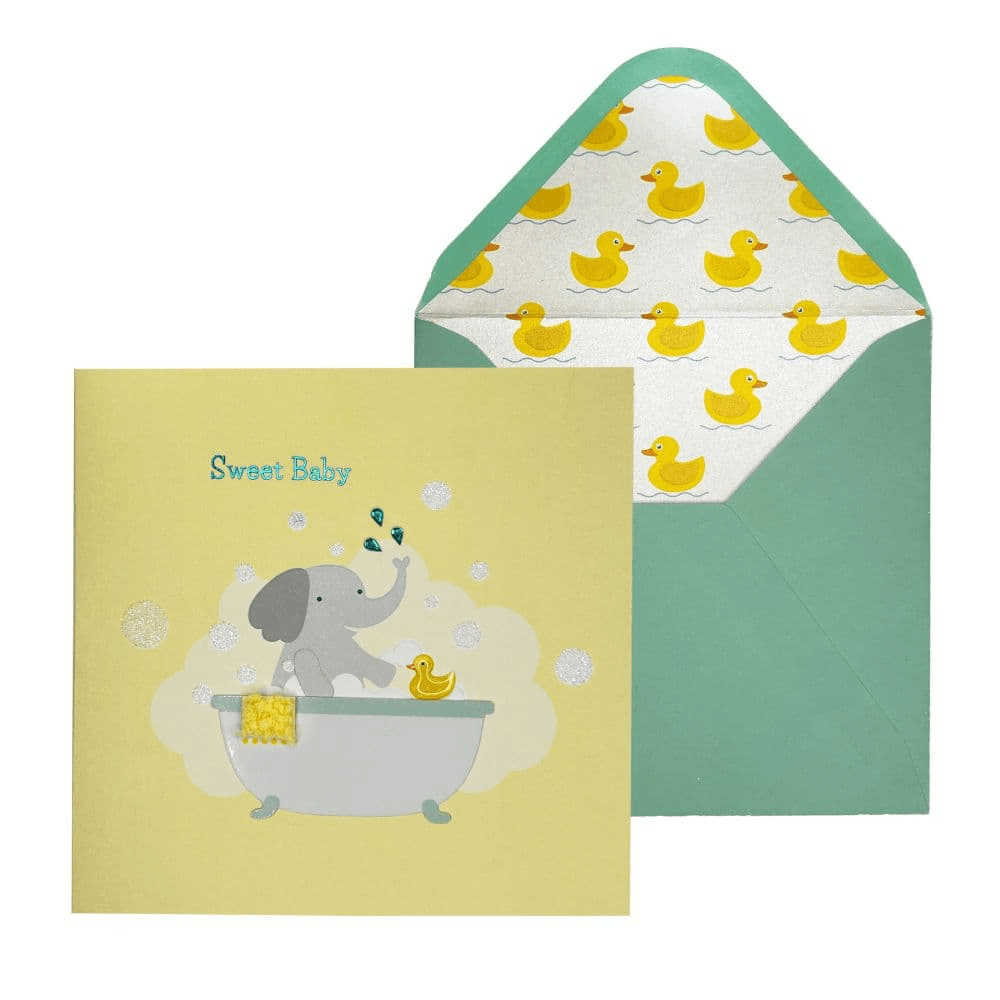 Niquea.D Cards Elephant in Bath Tub Baby Card