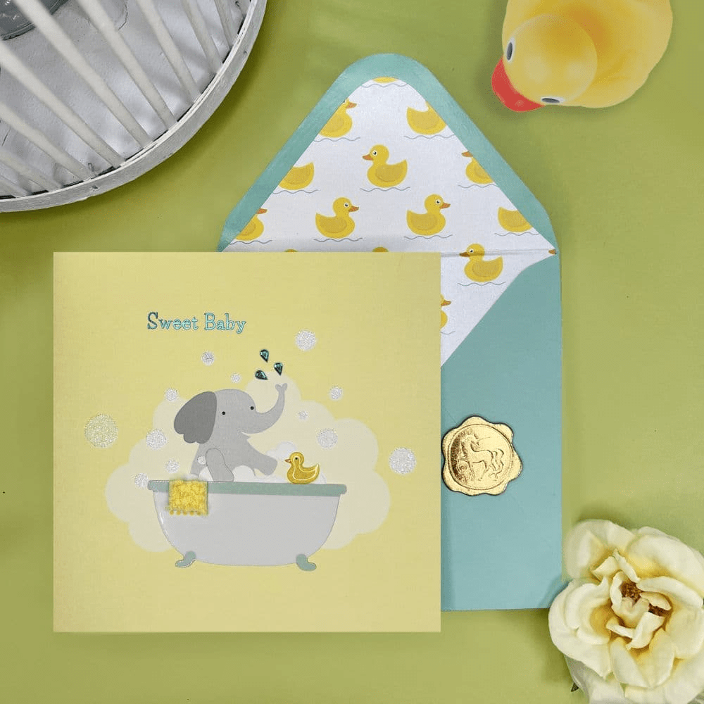 Niquea.D Cards Elephant in Bath Tub Baby Card