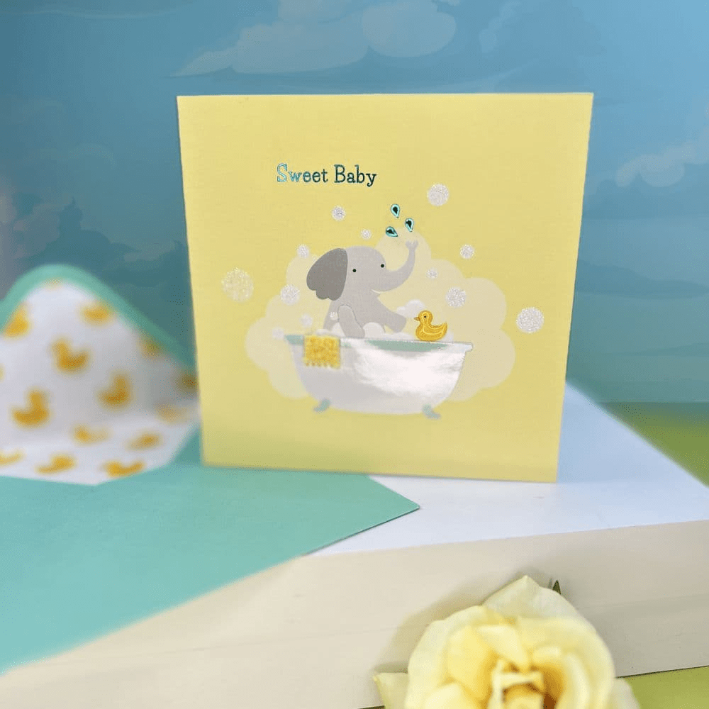 Niquea.D Cards Elephant in Bath Tub Baby Card