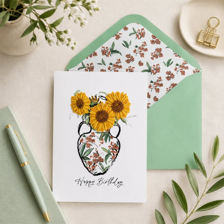 Niquea.D Cards Embroidered Sunflowers Birthday Card