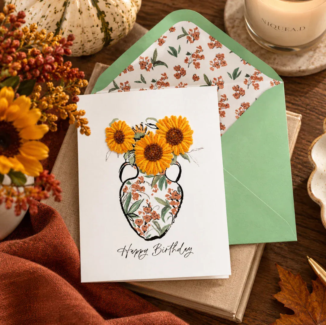 Niquea.D Cards Embroidered Sunflowers Birthday Card