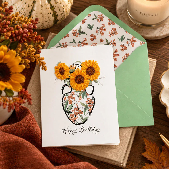 Niquea.D Cards Embroidered Sunflowers Birthday Card