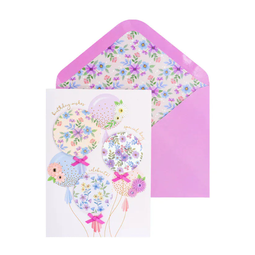 Niquea.D Cards Floral Balloons Birthday Card