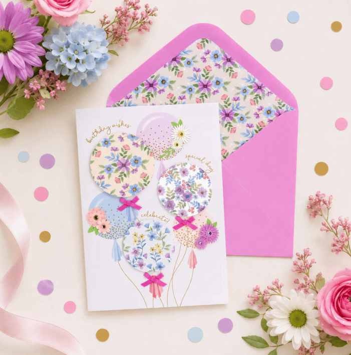 Niquea.D Cards Floral Balloons Birthday Card