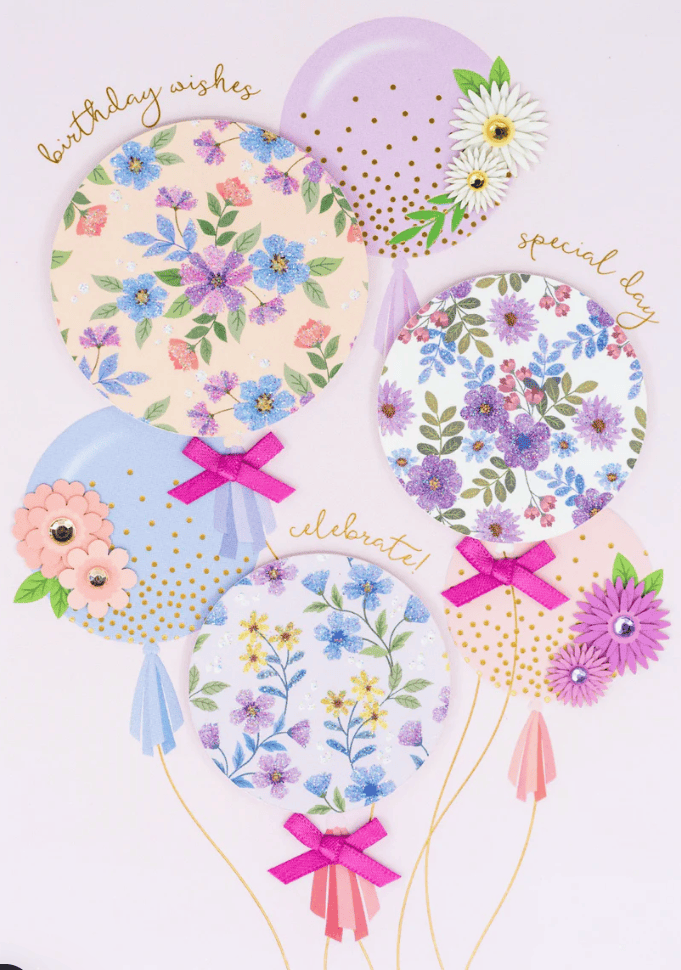 Niquea.D Cards Floral Balloons Birthday Card