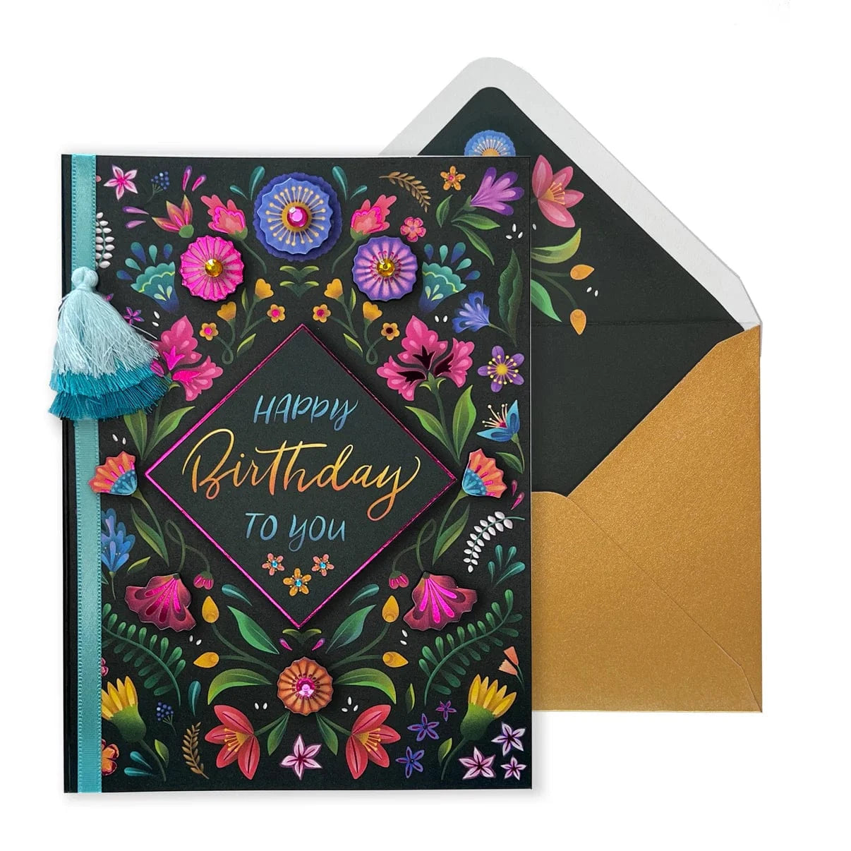 Niquea.D Cards Floral on Black Birthday Card