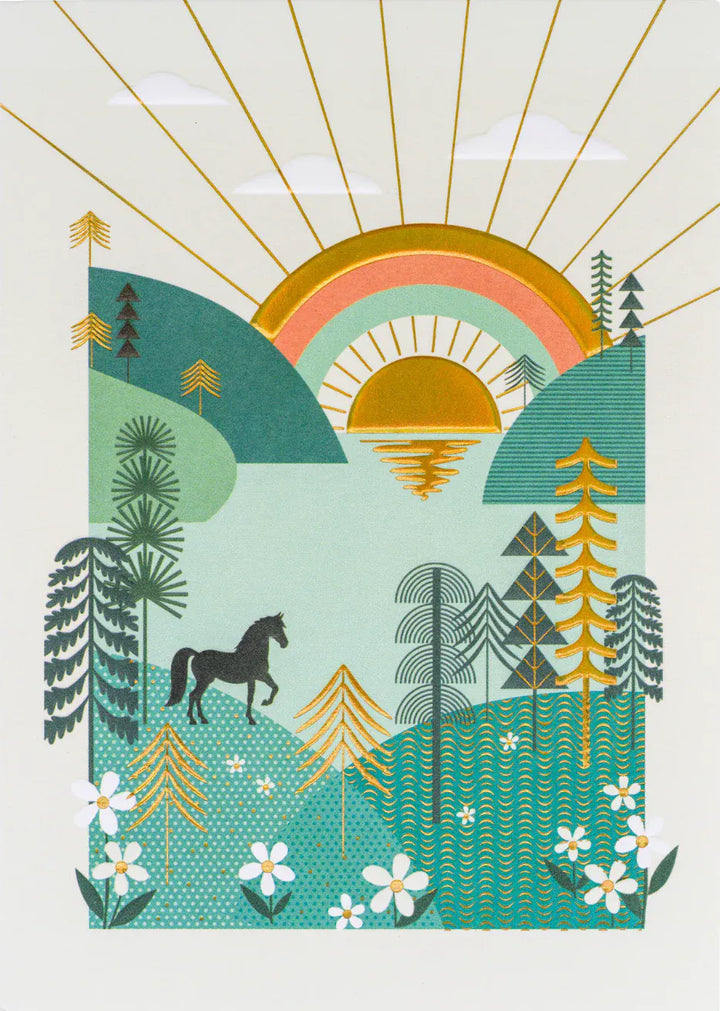 Niquea.D Cards Green Hills With Horse Birthday Card