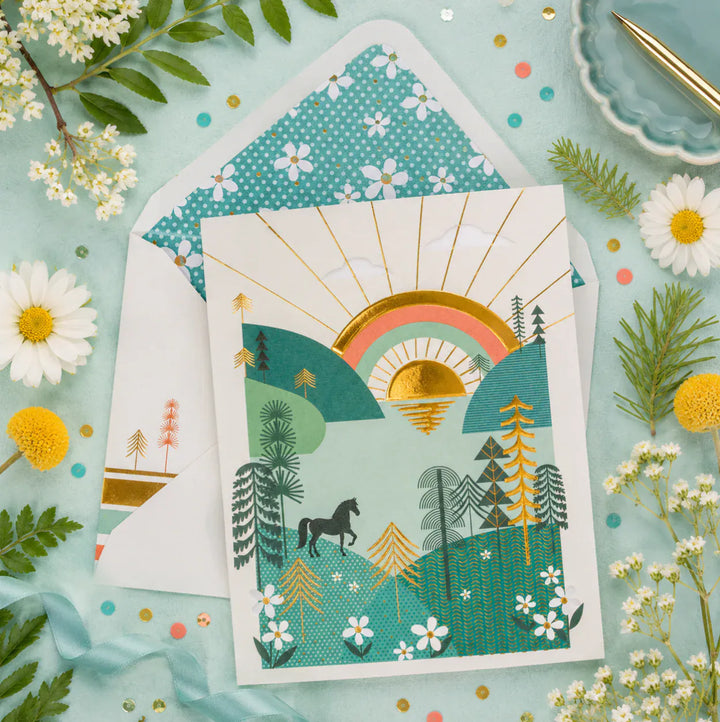 Niquea.D Cards Green Hills With Horse Birthday Card