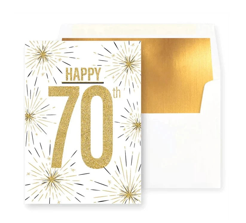 Niquea.D Cards Happy 70th Black and Gold Bursts Birthday Card