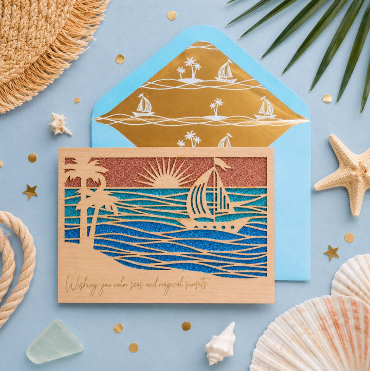 Niquea.D Cards Laser Cut Sailboat &amp; Waves Birthday Card