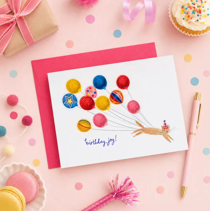 Niquea.D Cards Quilled Cat with Balloons Birthday Card