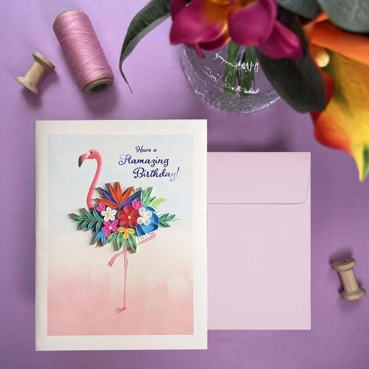 Niquea.D Cards Quilled Flamingo Birthday Card