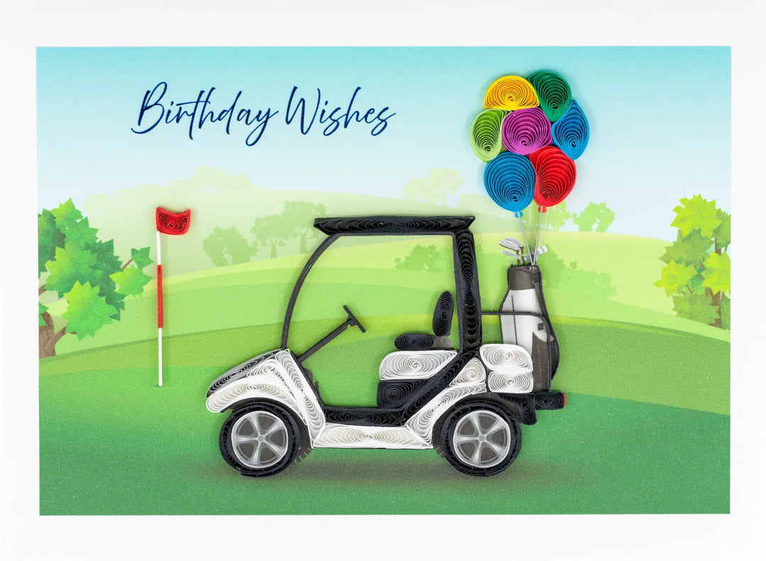 Niquea.D Cards Quilled Golf Cart and Balloons Birthday Card