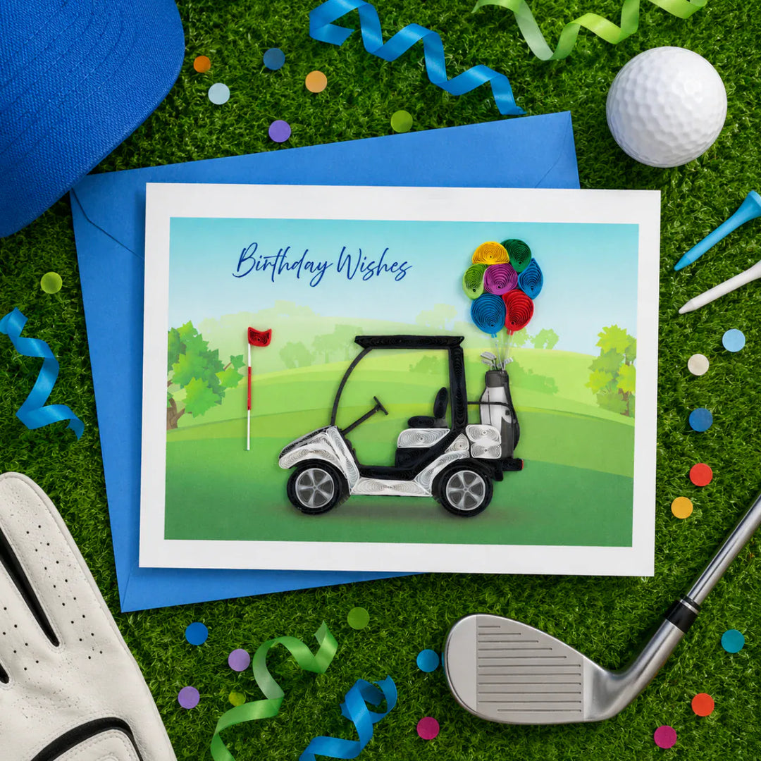 Niquea.D Cards Quilled Golf Cart and Balloons Birthday Card