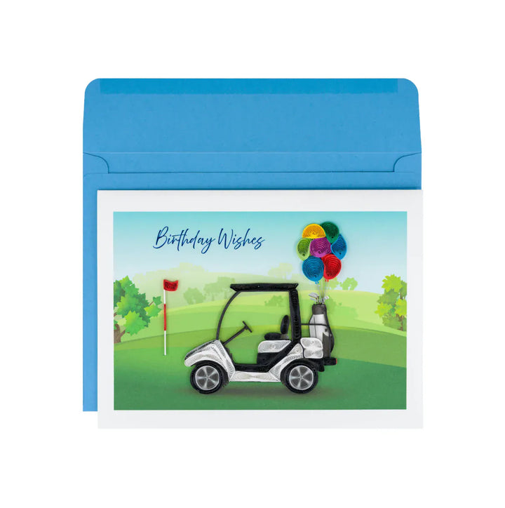 Niquea.D Cards Quilled Golf Cart and Balloons Birthday Card