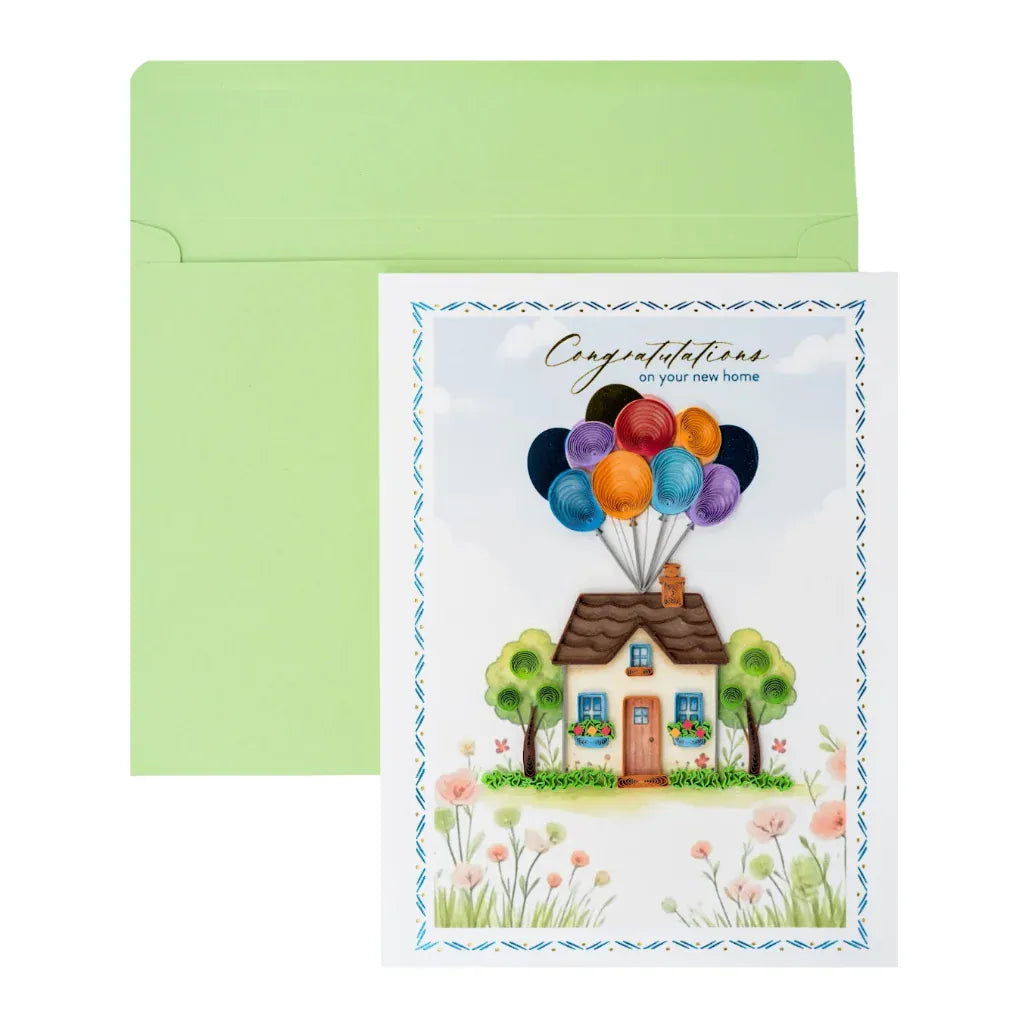 Niquea.D Cards Quilled House & Balloons New Home Card