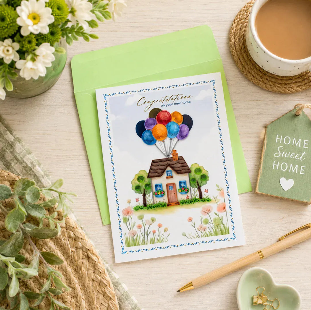 Niquea.D Cards Quilled House &amp; Balloons New Home Card